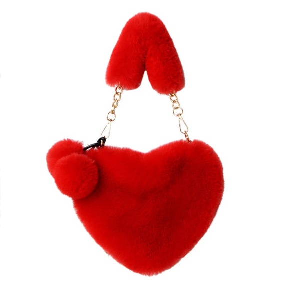 Red Faux Fur Headband And Heart Shaped Purse - Picture 5 of 6